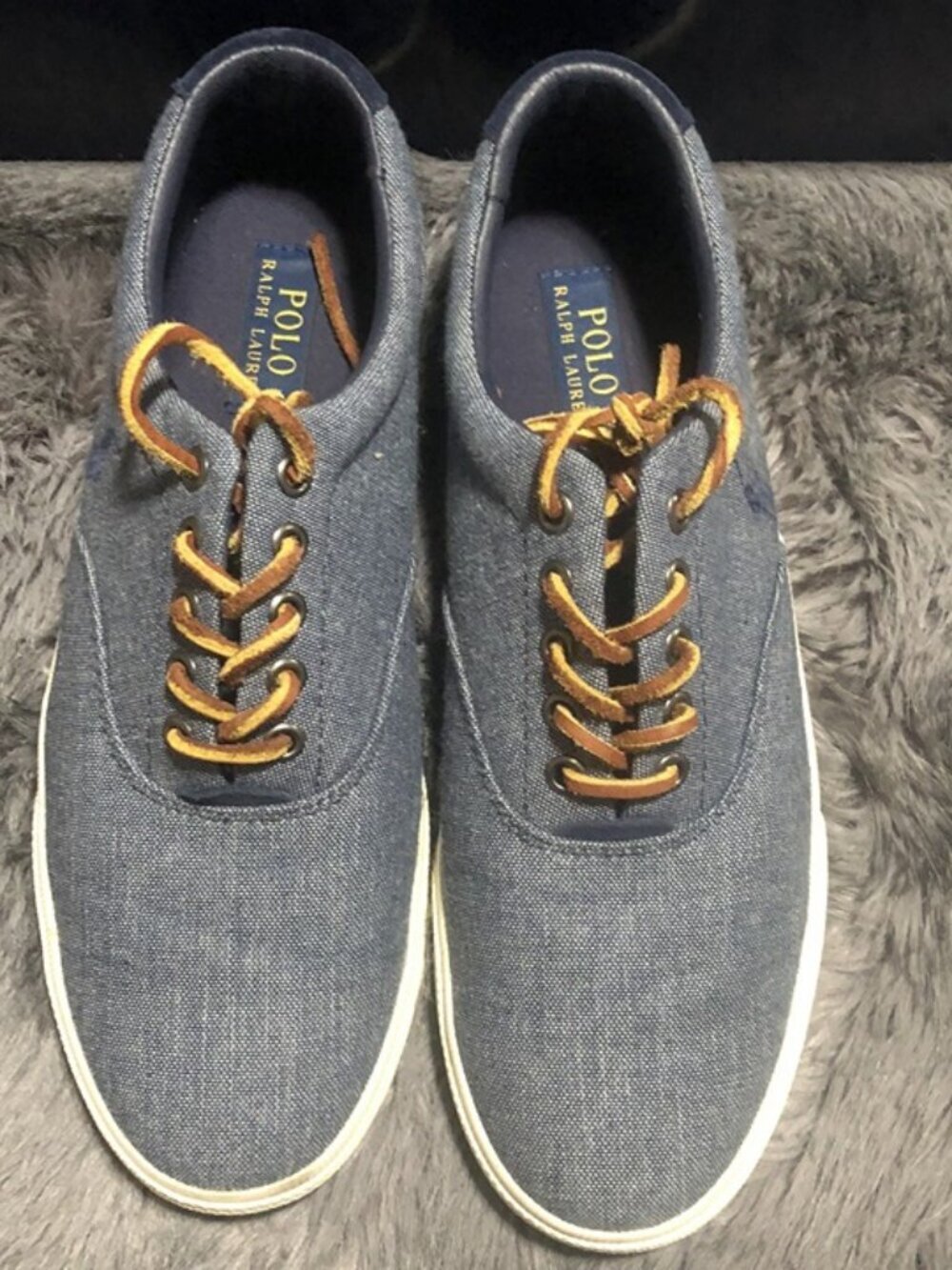 Ralph Lauren Men's Vaughn Boat Shoes in Dark Blue Sweatshirt Fleece, Size 9.5